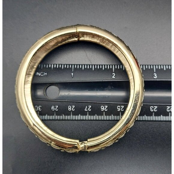 Beautiful Gold Tone & White Enamel Hinged Bangle Bracelet Tiny Rhinestone Accent - Picture 12 of 12